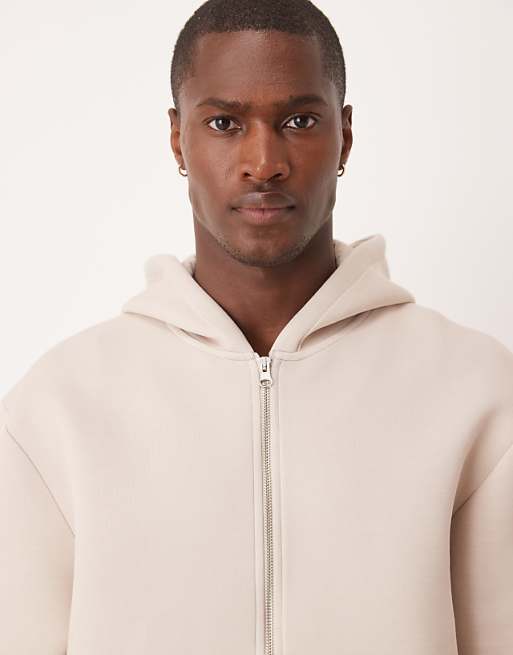DESIGN Heavyweight Relaxed Boxy Zip Through Hoodie In Scuba-style Fabric In Grey