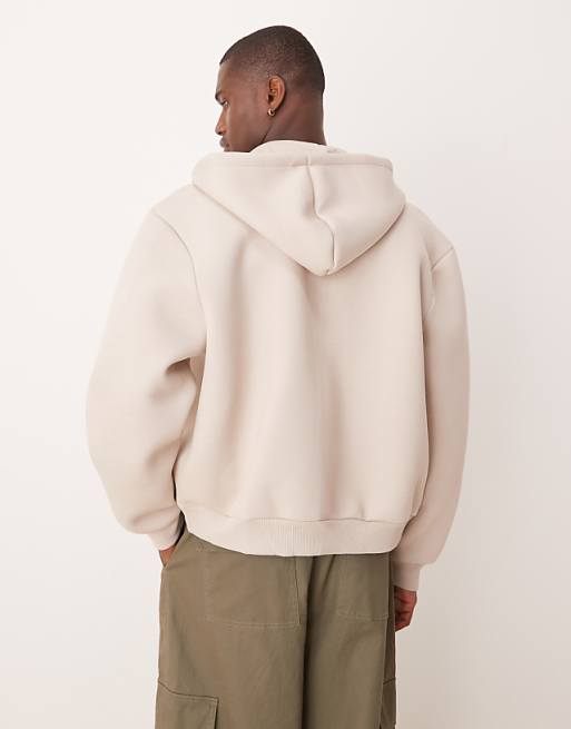 DESIGN Heavyweight Relaxed Boxy Zip Through Hoodie In Scuba-style Fabric In Grey