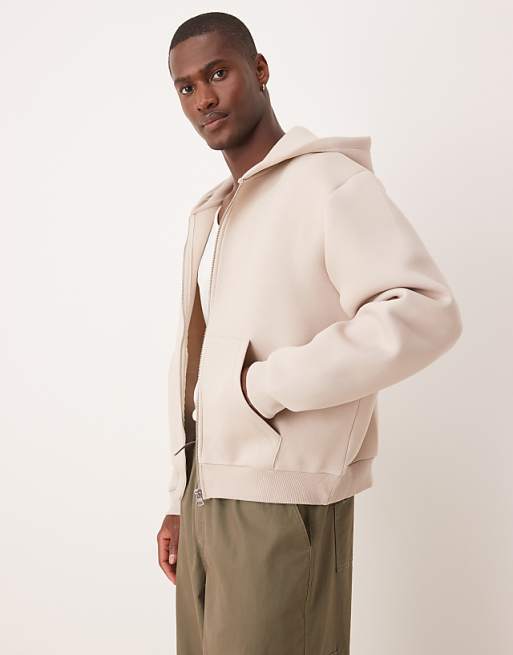 DESIGN heavyweight relaxed boxy zip through hoodie in scuba-style fabric in grey