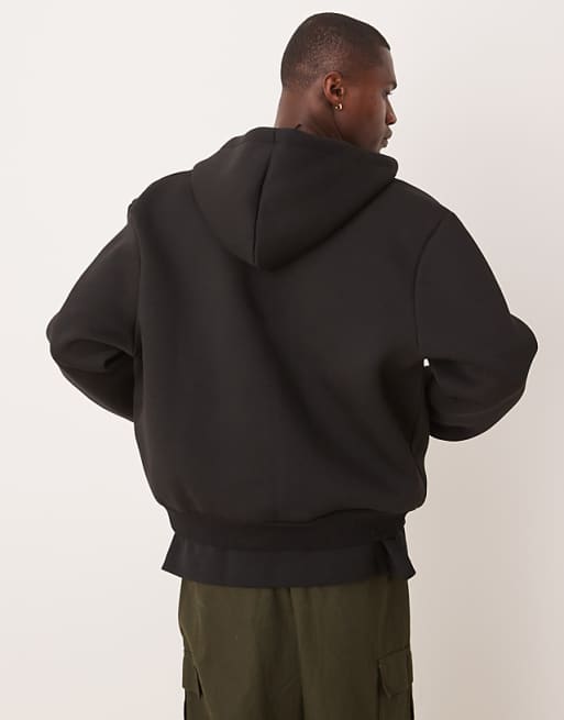 DESIGN Heavyweight Relaxed Boxy Zip Through Hoodie In Scuba-style Fabric In Black