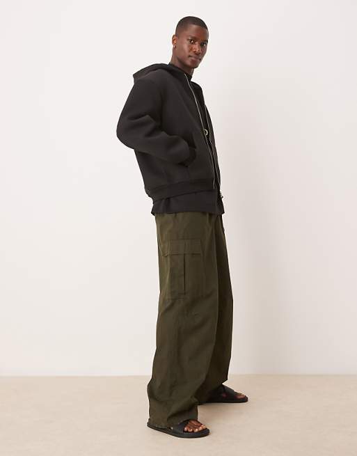 DESIGN Heavyweight Relaxed Boxy Zip Through Hoodie In Scuba-style Fabric In Black