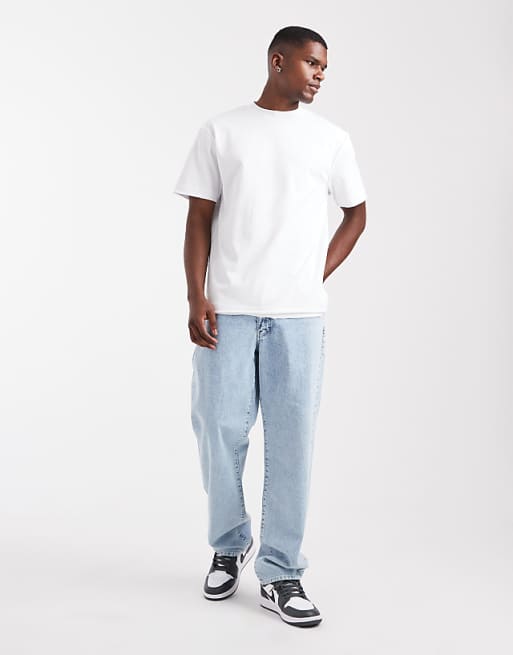 DESIGN Heavyweight Relaxed Crew Neck T-shirt With Raw Hem In White