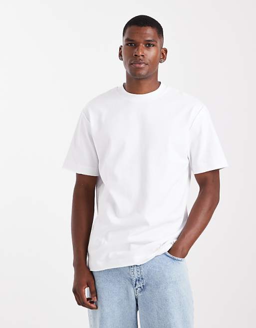 DESIGN Heavyweight Relaxed Crew Neck T-shirt With Raw Hem In White