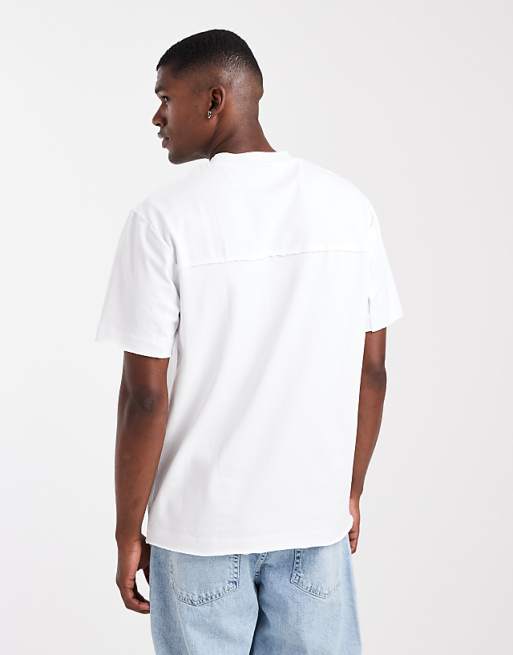 DESIGN heavyweight relaxed crew neck t-shirt with raw hem in white