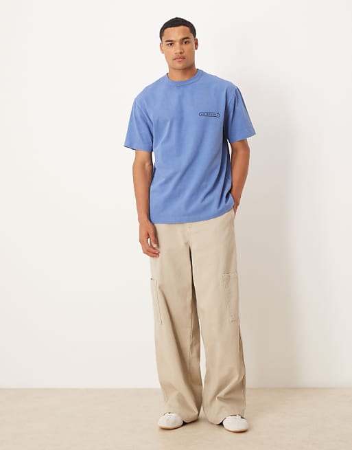 DESIGN Heavyweight Relaxed Fit T-shirt In With Dog Graphic In Washed Blue