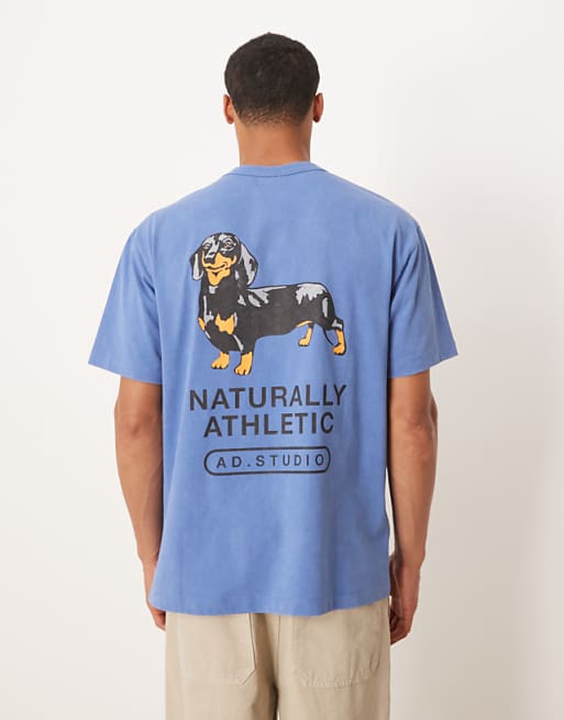 DESIGN heavyweight relaxed fit t-shirt in with dog graphic in washed blue