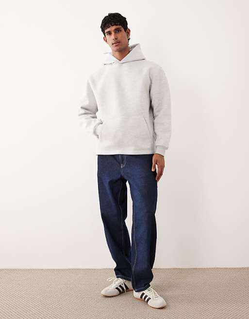 DESIGN Heavyweight Relaxed Hoodie In Scuba-style Fabric In Ice Marl