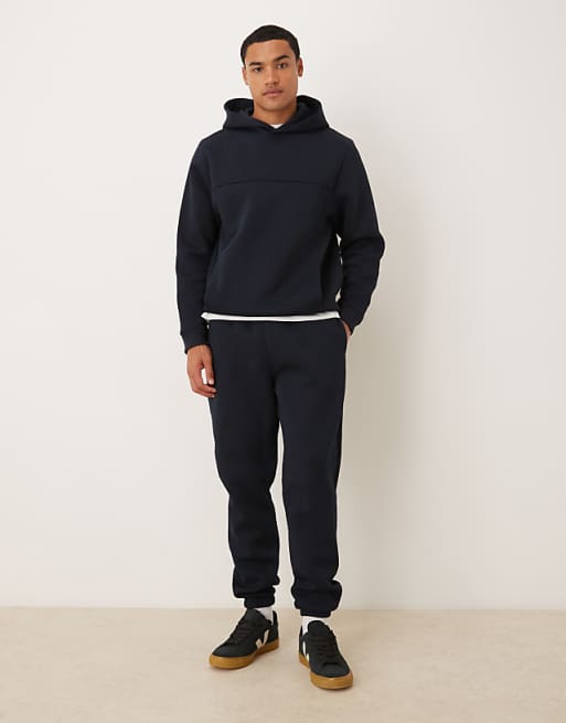 DESIGN Heavyweight Relaxed Hoodie In Scuba-style Fabric In Navy