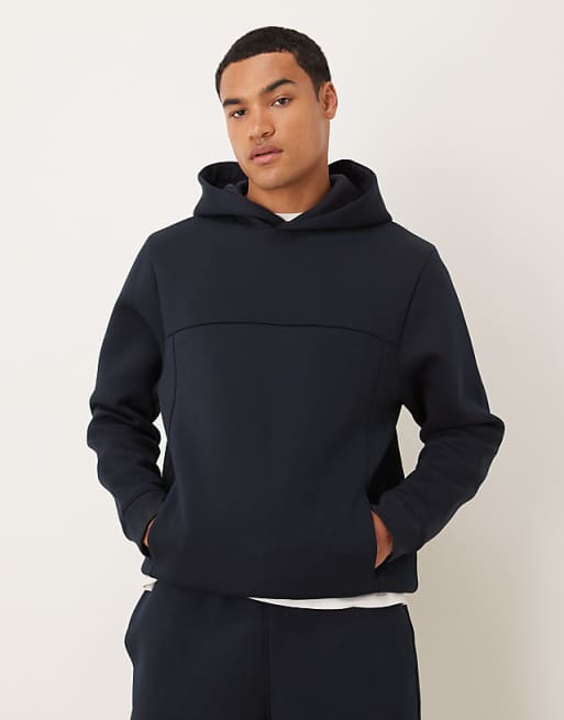 DESIGN heavyweight relaxed hoodie in scuba-style fabric in navy
