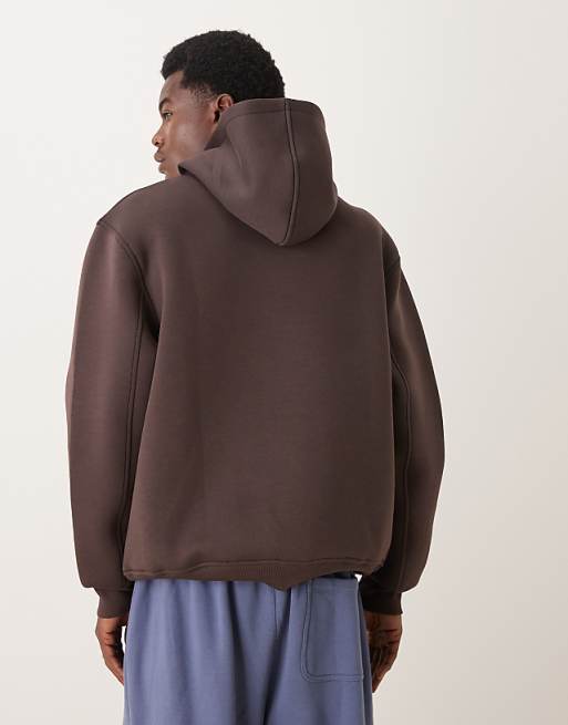 DESIGN Heavyweight Relaxed Hoodie In Scuba-style Fabric In Brown
