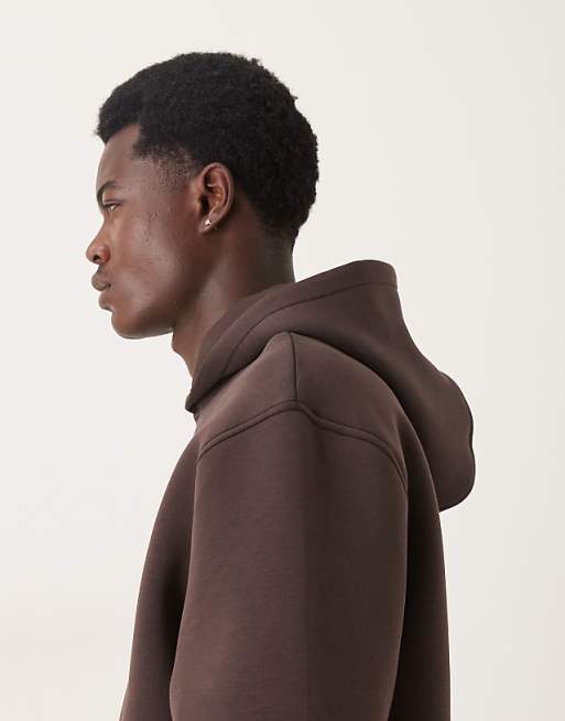 DESIGN Heavyweight Relaxed Hoodie In Scuba-style Fabric In Brown