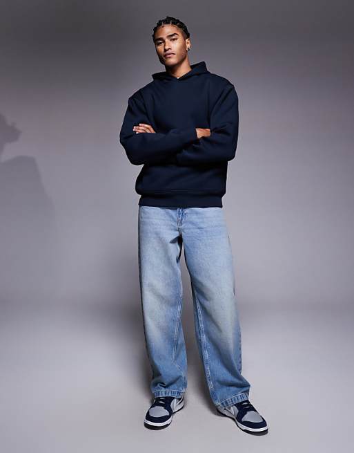DESIGN Heavyweight Relaxed Hoodie In Scuba-style Fabric In Navy