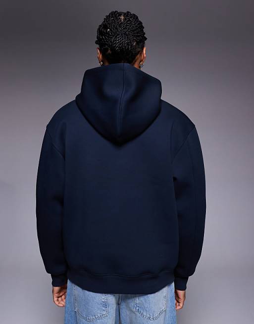 DESIGN Heavyweight Relaxed Hoodie In Scuba-style Fabric In Navy