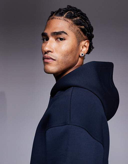 DESIGN Heavyweight Relaxed Hoodie In Scuba-style Fabric In Navy