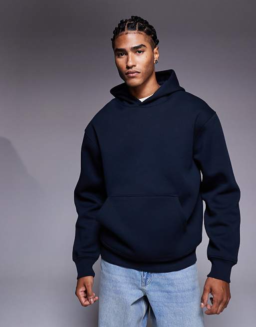 DESIGN heavyweight relaxed hoodie in scuba-style fabric in navy