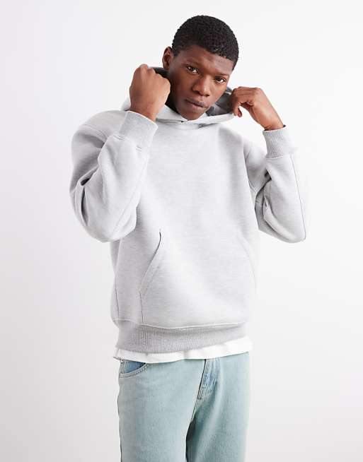 DESIGN heavyweight relaxed hoodie in scuba-style fabric in grey marl