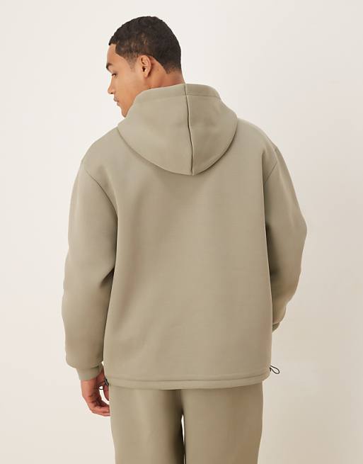 DESIGN Heavyweight Relaxed Hoodie With Fixed Hem And Drawcord In In Scuba-style Fabric In Khaki