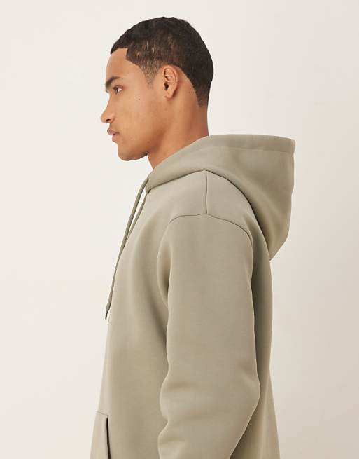 DESIGN Heavyweight Relaxed Hoodie With Fixed Hem And Drawcord In In Scuba-style Fabric In Khaki