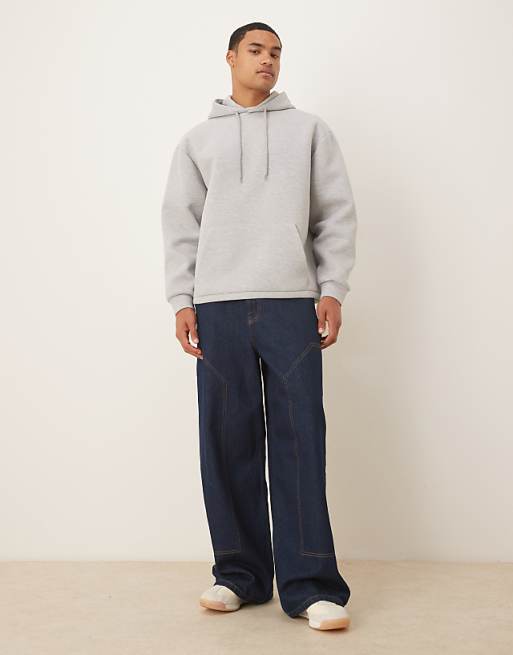 DESIGN Heavyweight Relaxed Hoodie With Fixed Hem And Drawcord In Scuba-style Fabric In Grey Marl