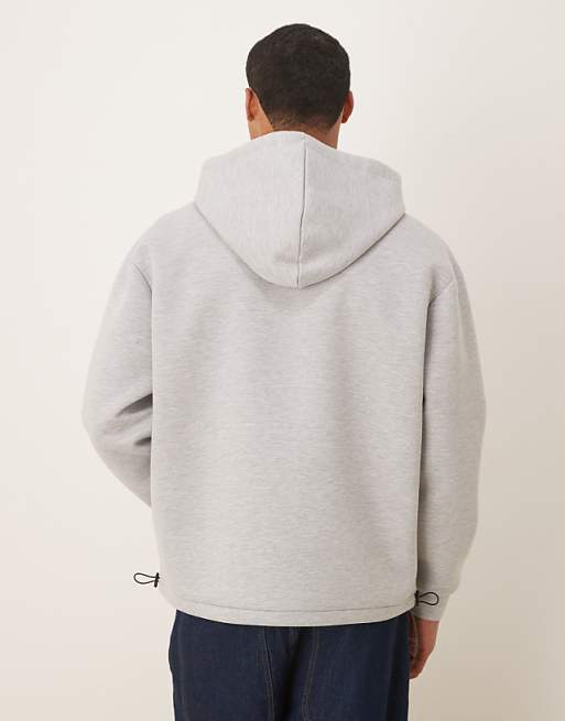 DESIGN Heavyweight Relaxed Hoodie With Fixed Hem And Drawcord In Scuba-style Fabric In Grey Marl