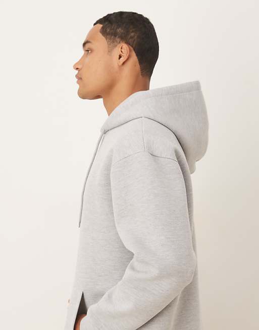 DESIGN Heavyweight Relaxed Hoodie With Fixed Hem And Drawcord In Scuba-style Fabric In Grey Marl