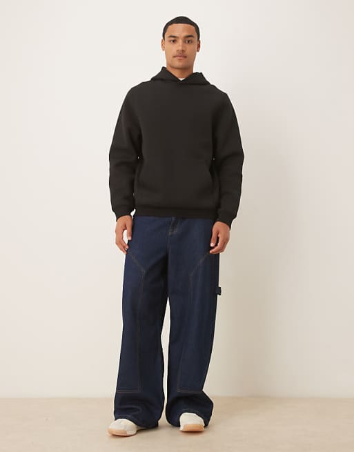 DESIGN Heavyweight Relaxed In Scuba-style Fabric Hoodie In Black