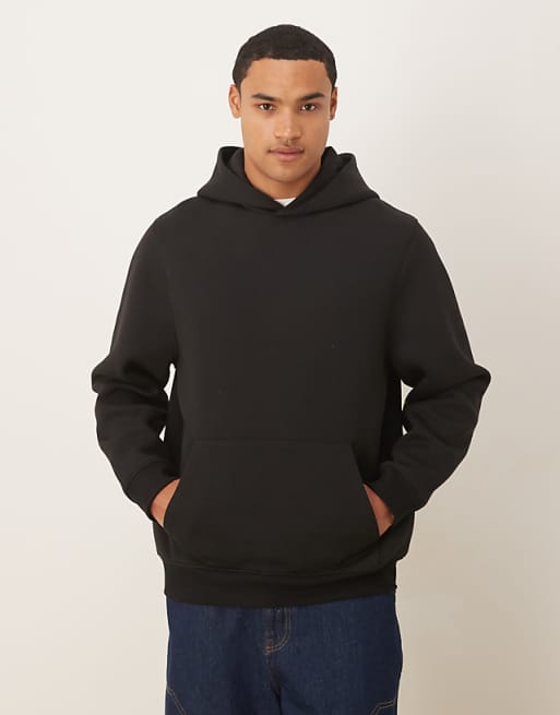 DESIGN heavyweight relaxed in scuba-style fabric hoodie in black