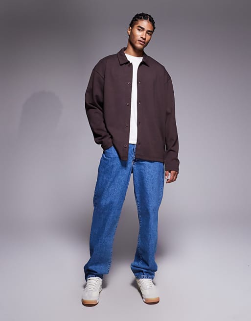 DESIGN Heavyweight Relaxed Jersey Jacket In Brown