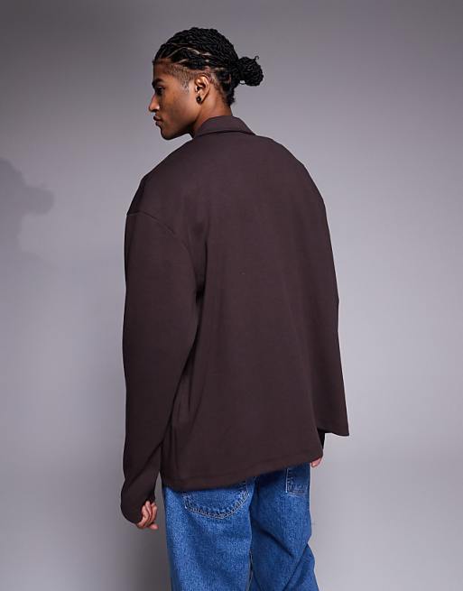DESIGN Heavyweight Relaxed Jersey Jacket In Brown