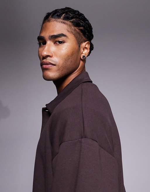 DESIGN Heavyweight Relaxed Jersey Jacket In Brown