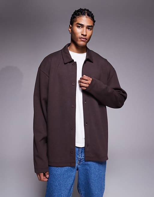 DESIGN heavyweight relaxed jersey jacket in brown