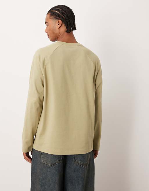 DESIGN Heavyweight Relaxed Long Sleeve Raglan T-shirt In Khaki