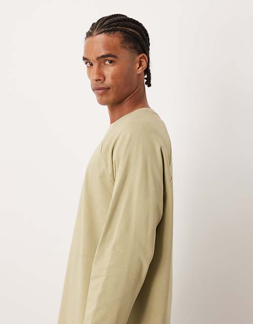 DESIGN Heavyweight Relaxed Long Sleeve Raglan T-shirt In Khaki