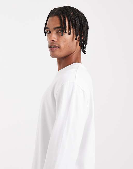 DESIGN Heavyweight Relaxed Long Sleeve T-shirt In White - WHITE