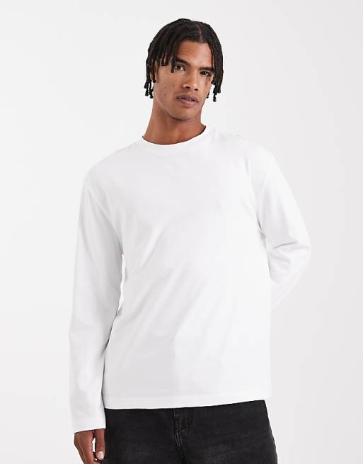 DESIGN heavyweight relaxed long sleeve t-shirt in white - WHITE