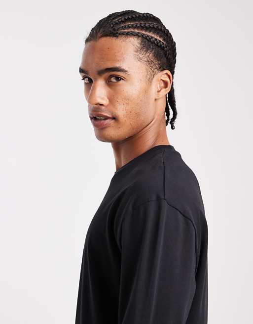 DESIGN Heavyweight Relaxed Long Sleeve T-shirt In Black - BLACK