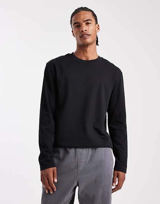 DESIGN heavyweight relaxed long sleeve t-shirt in black - BLACK