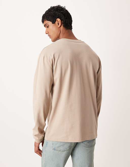DESIGN Heavyweight Relaxed Long Sleeve T-shirt With Cuff In Beige