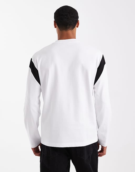 DESIGN Heavyweight Relaxed Long Sleeve T-shirt With Contrast Panel In White