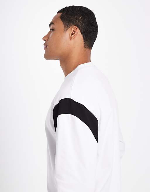 DESIGN Heavyweight Relaxed Long Sleeve T-shirt With Contrast Panel In White