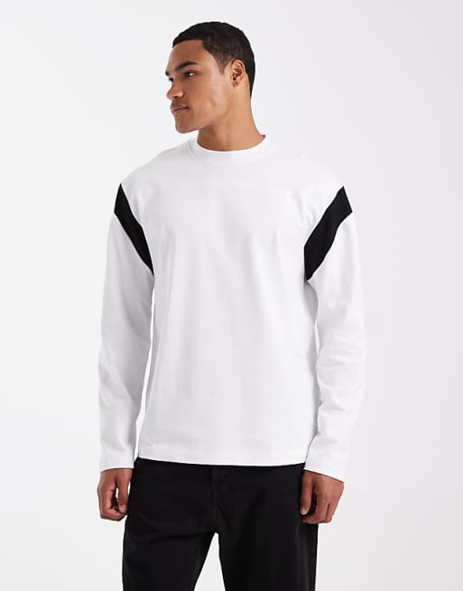 DESIGN heavyweight relaxed long sleeve t-shirt with contrast panel in white