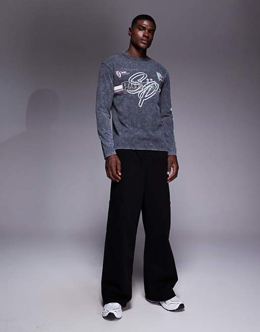 DESIGN Heavyweight Relaxed Long Sleeve T-shirt With Street Graphic In Washed Black