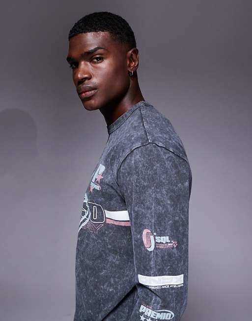 DESIGN Heavyweight Relaxed Long Sleeve T-shirt With Street Graphic In Washed Black