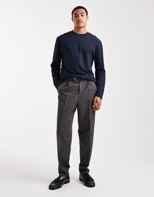 DESIGN Heavyweight Relaxed Long Sleeve T-shirt In Navy