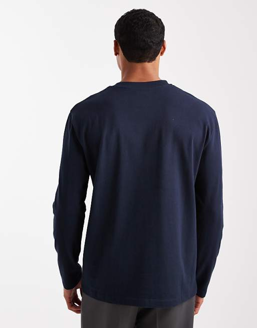 DESIGN Heavyweight Relaxed Long Sleeve T-shirt In Navy
