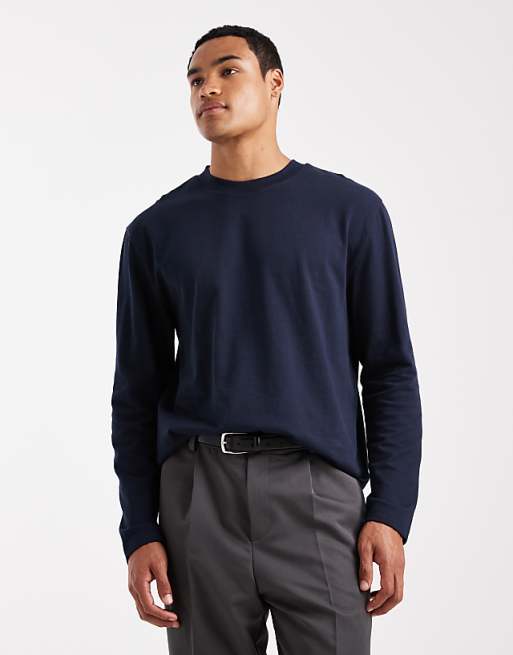 DESIGN heavyweight relaxed long sleeve t-shirt in navy