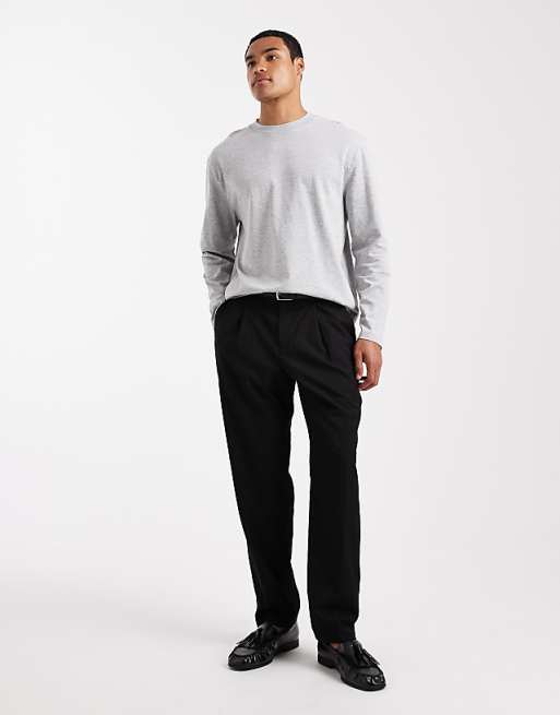 DESIGN Heavyweight Relaxed Long Sleeve T-shirt In Grey Marl