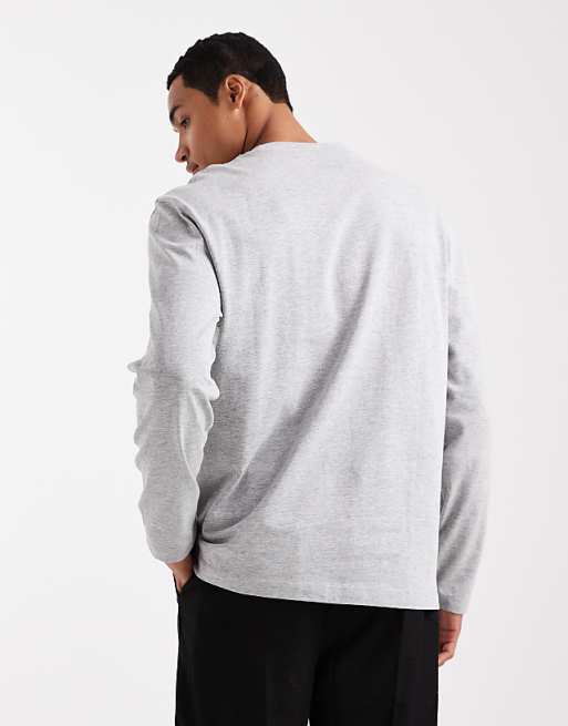 DESIGN Heavyweight Relaxed Long Sleeve T-shirt In Grey Marl
