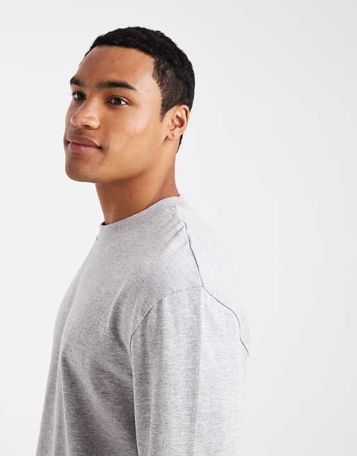 DESIGN Heavyweight Relaxed Long Sleeve T-shirt In Grey Marl