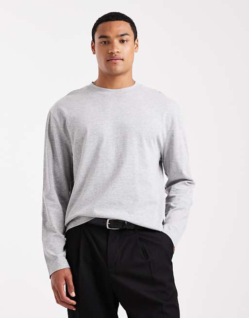 DESIGN heavyweight relaxed long sleeve t-shirt in grey marl